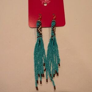 Turquoise Beaded Tassel Earrings